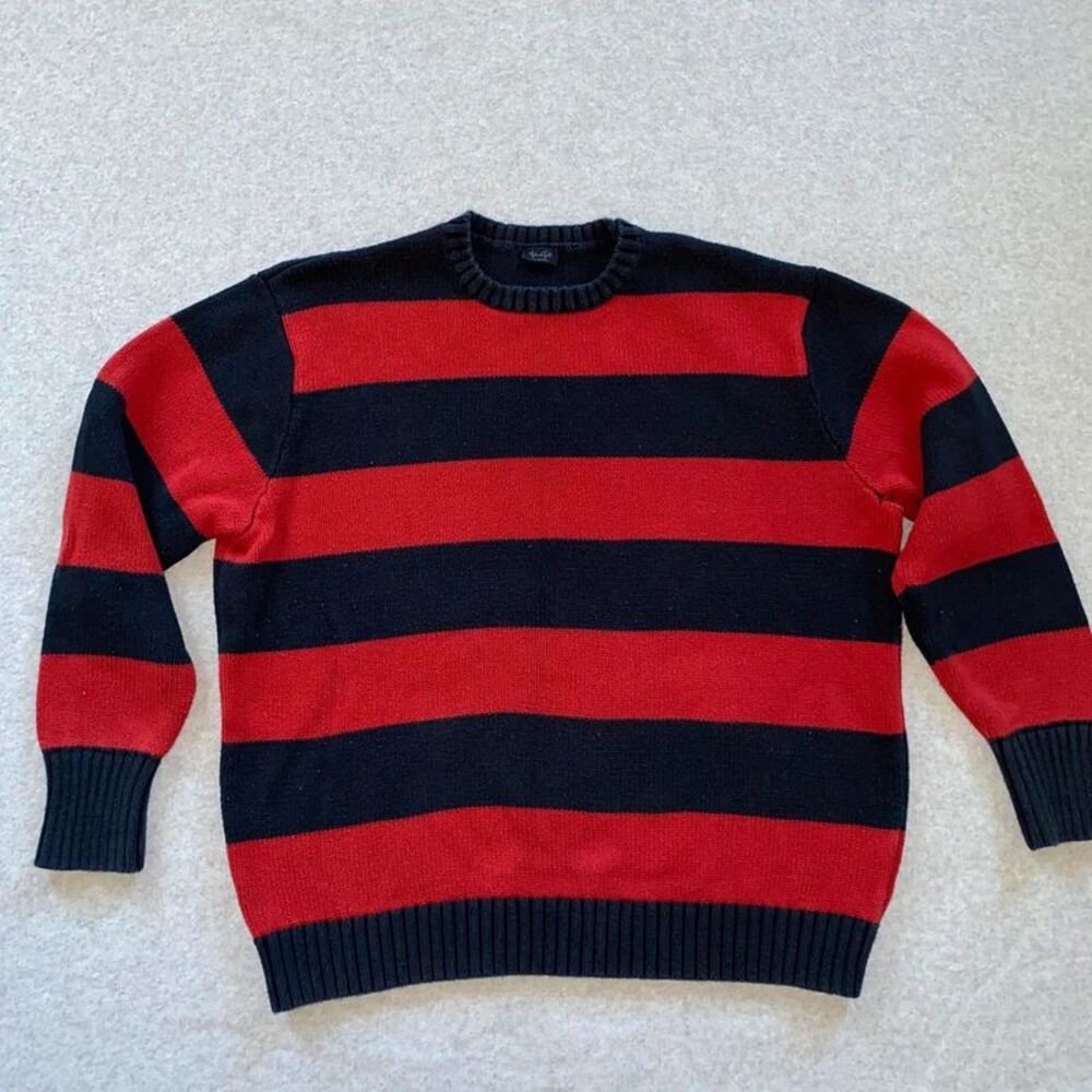 John galt crewneck knit sweater OS striped navy red oversized cozy unisex